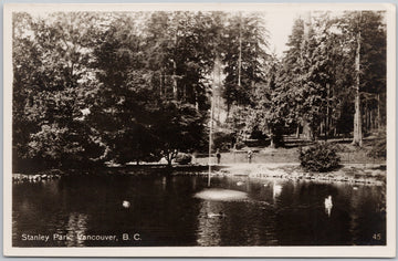 Stanley Park Vancouver BC Swans Leonard Frank RPPC Postcard 