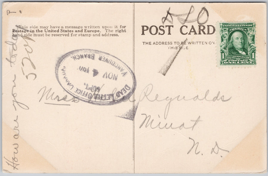 Banff Alberta Cascade Mountain DLO Dead Letter Office Vancouver Branch 1706 1790 Franklin Front Facing Stamp Postcard SP21