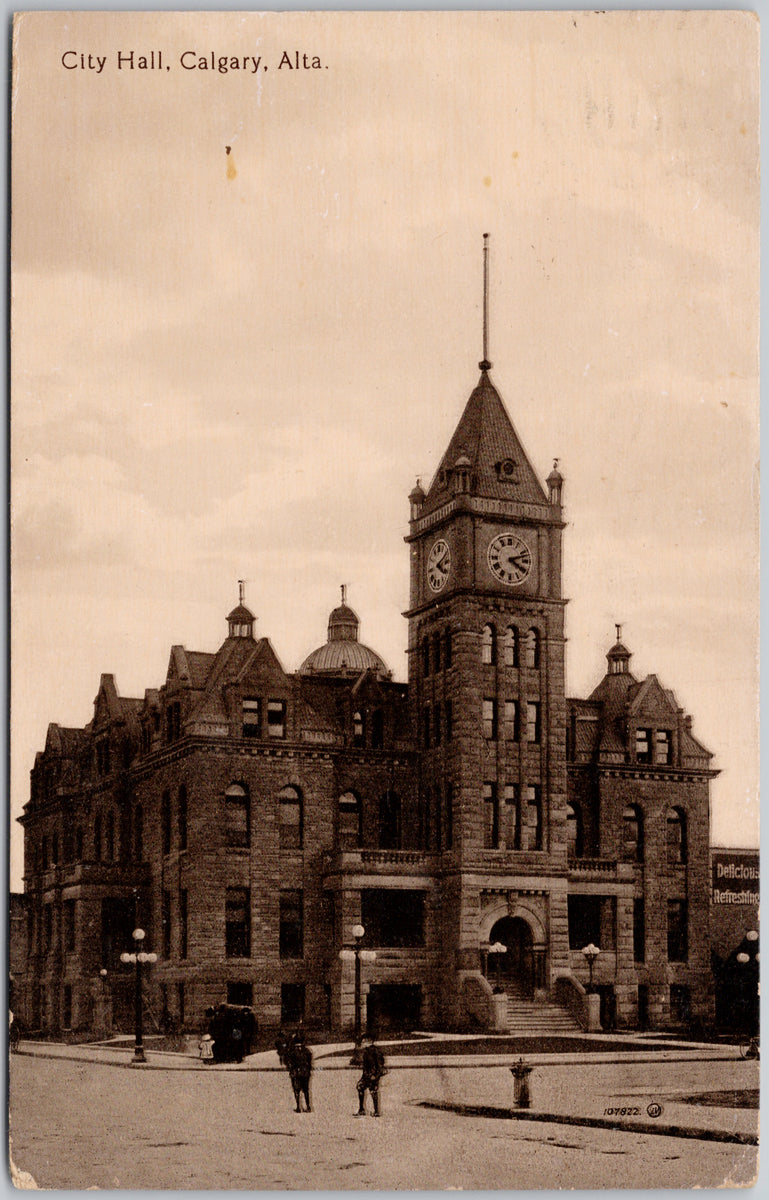 City Hall Calgary Alberta DLO Dead Letter Office Winnipeg & Edmonton Branches 'Returned for War Tax'  Postcard 