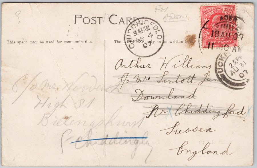 Gibraltar Alameda Gardens Saloon 1907 Aden Postmark Postcard SP21