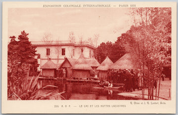 Paris 1931 Exposition Coloniale Internationale A.O.F. Le Lac et Les Huttes Lacustres France Postcard