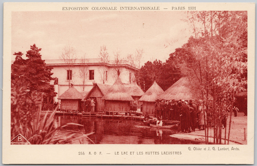 Paris 1931 Exposition Coloniale Internationale A.O.F. Le Lac et Les Huttes Lacustres France Postcard