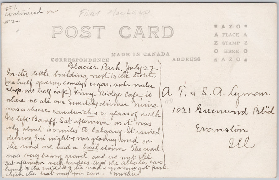 Main Street Macleod Alberta Fort Macleod Vimy Ridge Cafe RPPC Postcard SP21