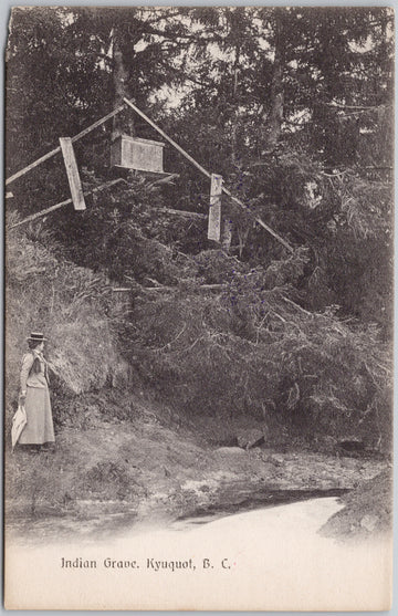 Indigenous Grave Kyuquot BC Vancouver Island British Columbia First Nations People Grave Site 'Miss M. Munro, British Otter College, Chichester on back' J. Howard Chapman Postcard