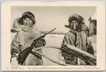 Alaska Indigenous Children With Gun Eskimo Catechized by Jesuit Fathers Missions Postcard 