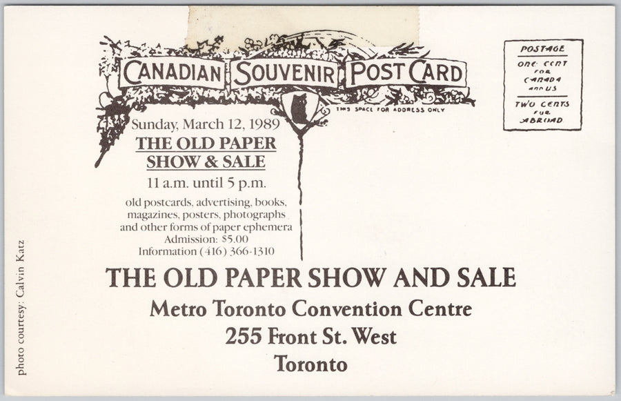 Toronto Ontario The Old Paper Show & Sale 1989 Advertisement Postcard SP21