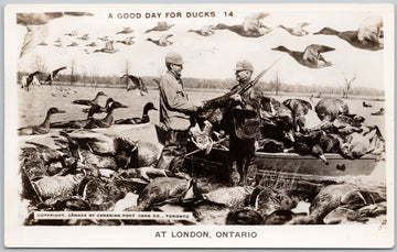 London Ontario Bird Hunters Exaggerated Birds Ducks Hunting RPPC Postcard 