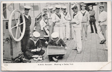 HMS 'Renown' Making a Daisy Mat Royal Navy Sailors Postcard 