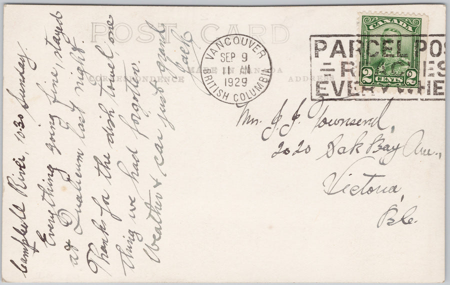 Grandview Camp Qualicum Beach BC Vancouver Island 1929 RPPC Postcard 