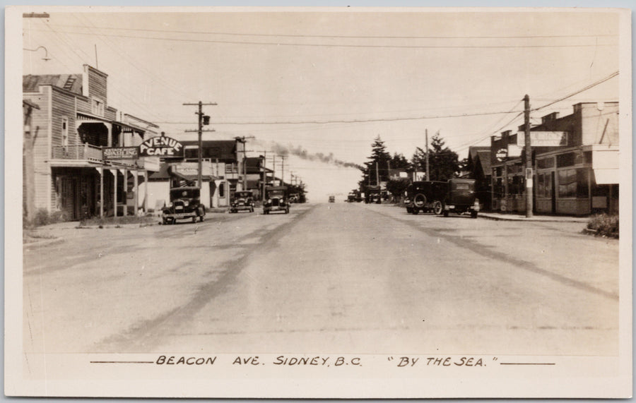 Beacon Avenue Sidney BC Sidney By The Sea Avenue Cafe RPPC Postcard 