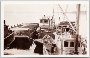Masset BC Boats at Dock Tugboats 'Goblin' Tug Haida Gwaii RPPC Postcard