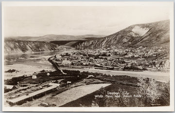 Vintage black and white photograph of Dawson City, White Pass, and Yukon Route.