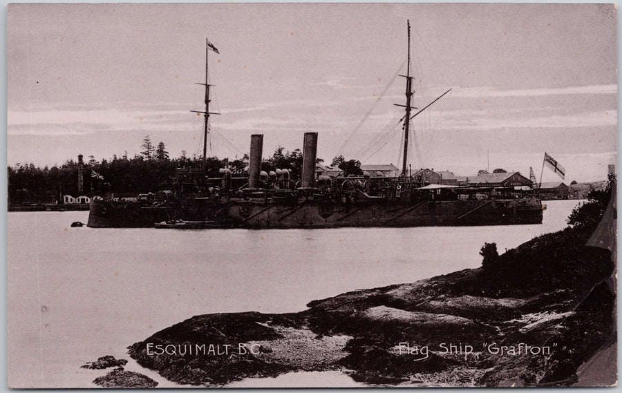 Flag Ship HMS 'Grafton' Esquimalt BC Victoria British Columbia Postcard 
