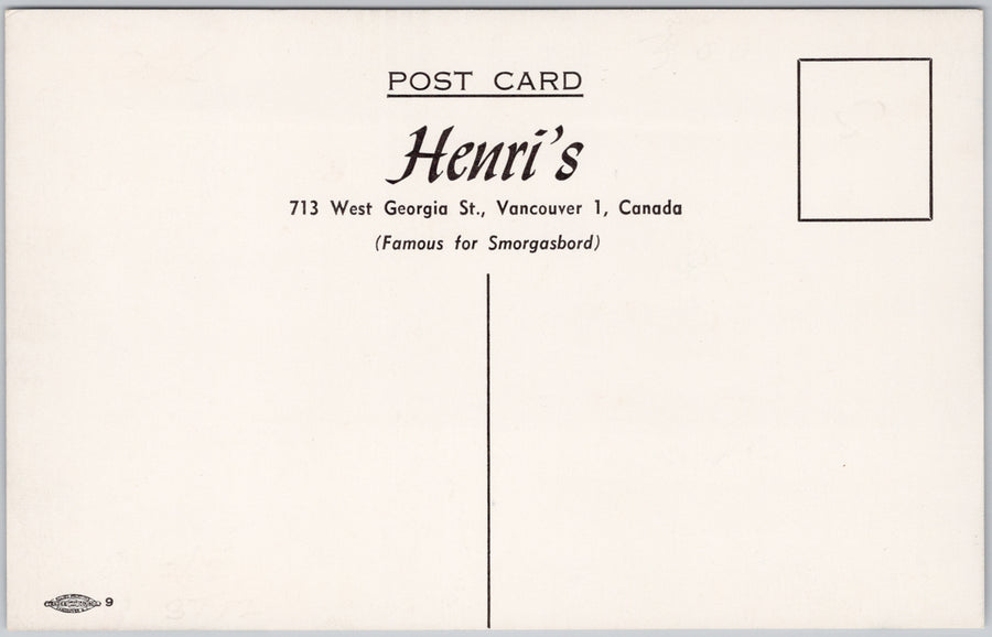 Vancouver BC Henri's Restaurant postcard