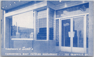 Vancouver BC Scott's Dining Room Restaurant Advertising 