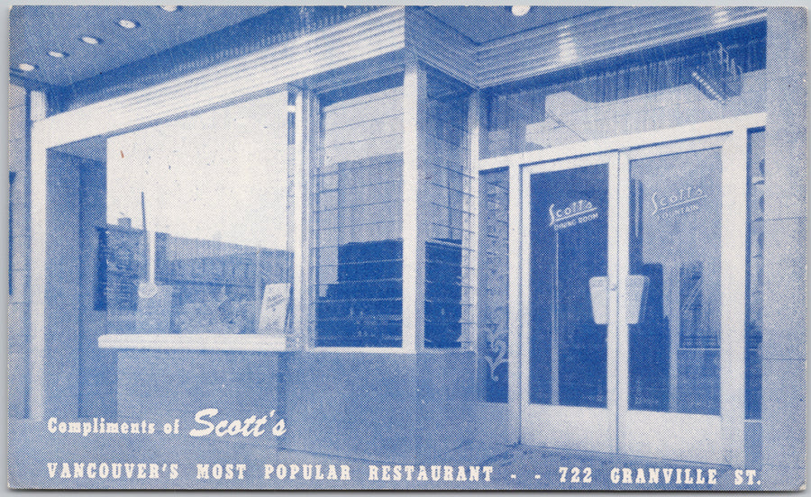 Vancouver BC Scott's Dining Room Restaurant Advertising 