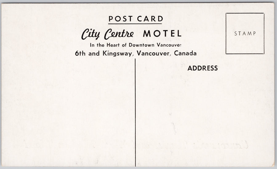 City Centre Motel Vancouver BC 6th and Kingsway British Columbia Unused Advertising Litho Postcard 