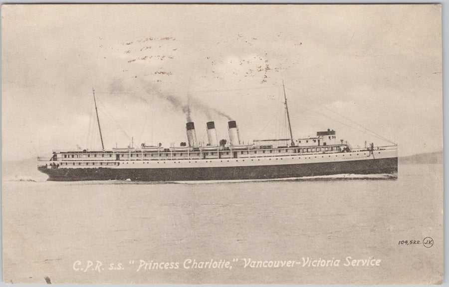 SS 'Princess Charlotte' Ship Vancouver BC to Victoria Service 1913 Postcard 