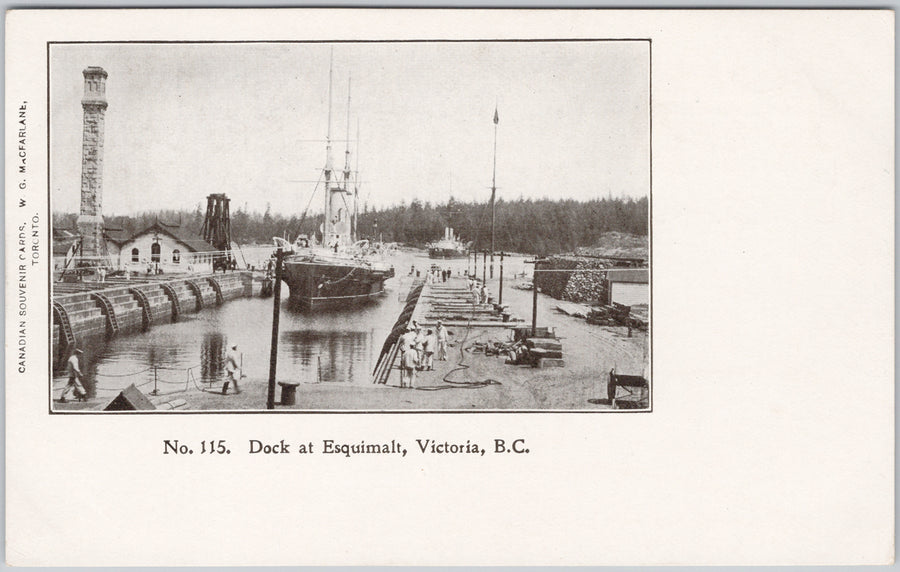 Ship at Dock Esquimalt Victoria BC Postcard 