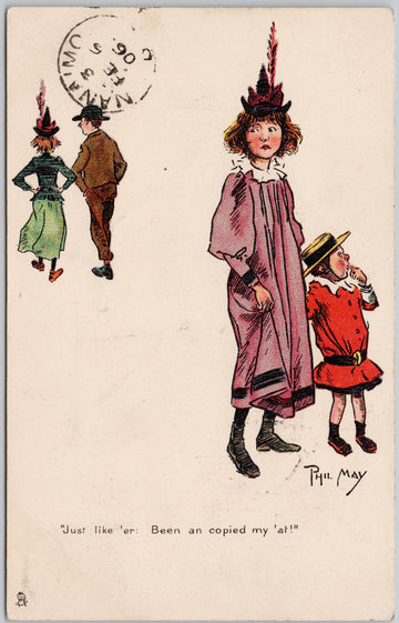 Phil May Artist Sketch Woman and Child 'Just like er, Been an copied my at' 1906 Tuck Postcard 
