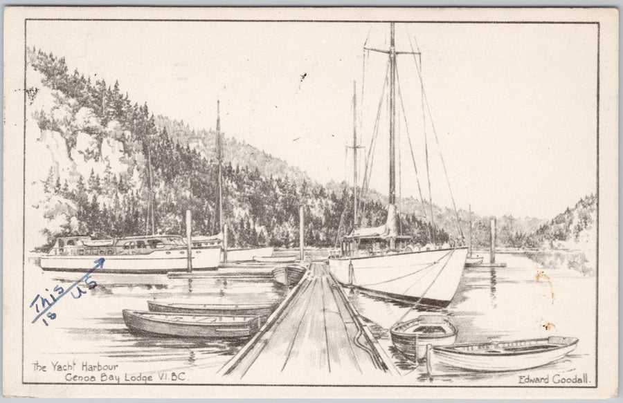The Yacht Harbour Genoa Bay Lodge Cowichan Bay Vancouver Island Edward Goodall Artist Postcard 
