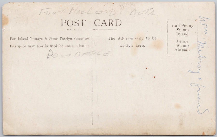 Two Men on Horseback Soldier ? Post Office Canadian Bank of Commerce Macleod Alberta ? RPPC Postcard SP21