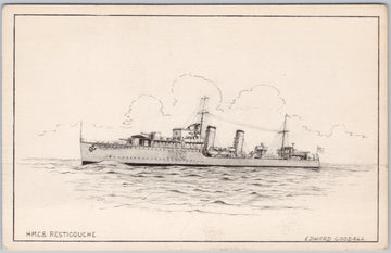 HMCS 'Restigouche' Destroyer British Columbia Royal Canadian Navy Ship Military Edward Goodall Artist Postcard