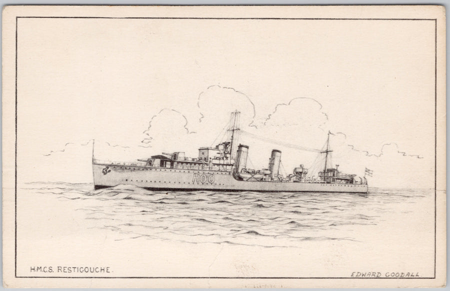 HMCS 'Restigouche' Destroyer British Columbia Royal Canadian Navy Ship Military Edward Goodall Artist Postcard