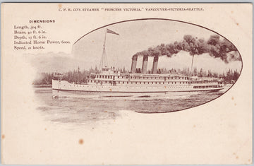 SS 'Princess Victoria' Steamer Vancouver Victoria Seattle Postcard 