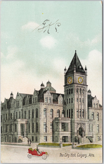 The City Hall Calgary Alberta Red Automobile 'The Fair' Postcard