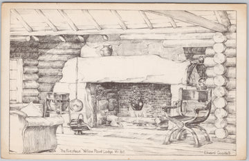 Yellow Point Lodge Fireplace Near Nanaimo Vancouver Island BC 1940s Edward Goodall Postcard 