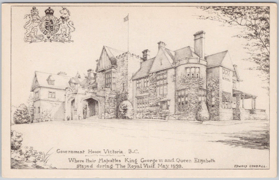 Government House Victoria BC Edward Goodall Artist Postcard 