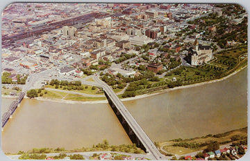 Vintage Saskatoon Broadway Bridge & Bessborough Hotel Aerial Postcard