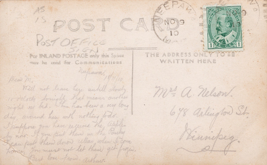 Kindersley SK Main Street The Seymour Hotel Post Office Canadian Bank of Commerce 1910 Neepawa Cancel Scarce Historical RPPC Postcard SP22