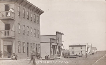 Kindersley SK Main Street The Seymour Hotel Post Office Canadian Bank of Commerce 1910 Neepawa Cancel Scarce Historical RPPC Postcard SP22