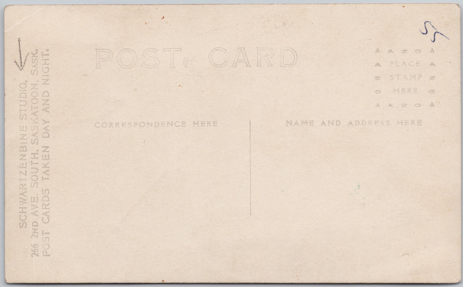 Studio Portrait of Two Men Saskatoon SK Schwartzenbine Studio RPPC Postcard 