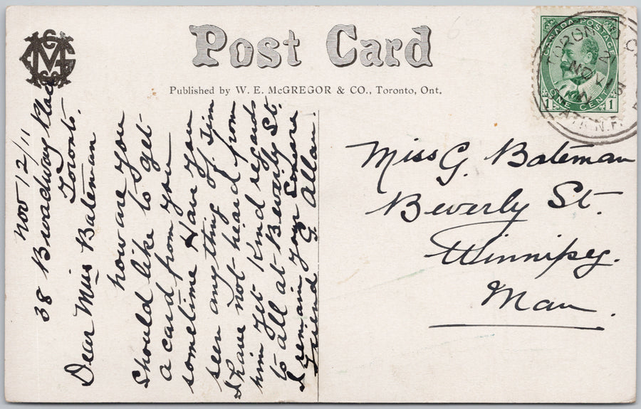 Toronto Ontario Horse Shoe City Hall ON W.E. McGregor Lithograph 1911 Postcard 