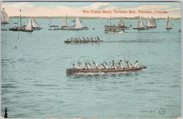 War Canoe Race Toronto Bay Ontario Canada Lithograph Postcard 1920s Postcard 