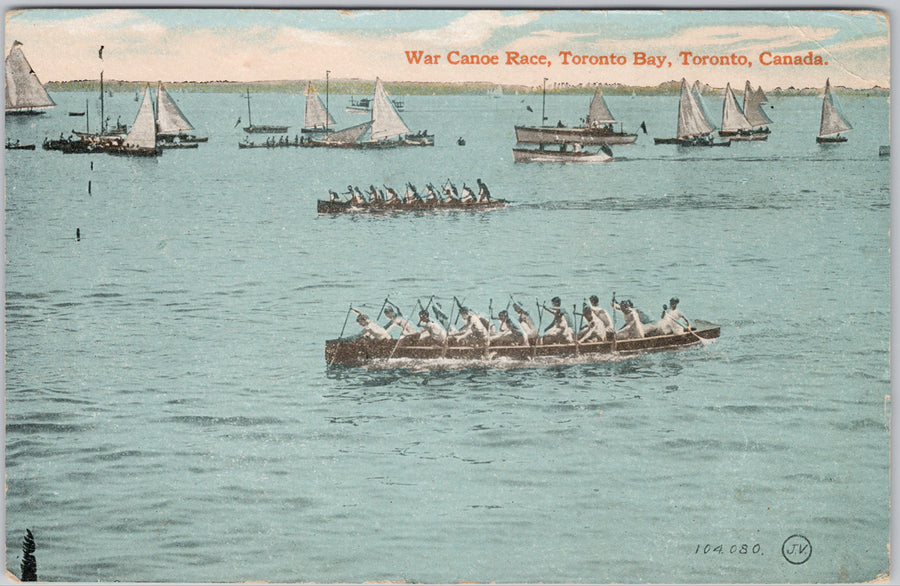 War Canoe Race Toronto Bay Ontario Canada Lithograph Postcard 1920s Postcard 