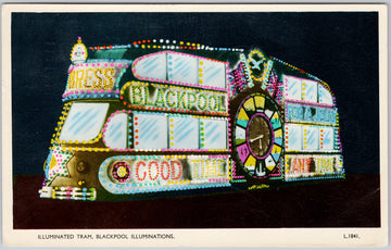 Illuminated Tram Blackpool Illuminations UK 1956 RPPC Postcard 