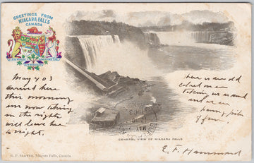 Greetings from Niagara Falls Ontario Patriotic 1903 Slater SMC Postcard SP22