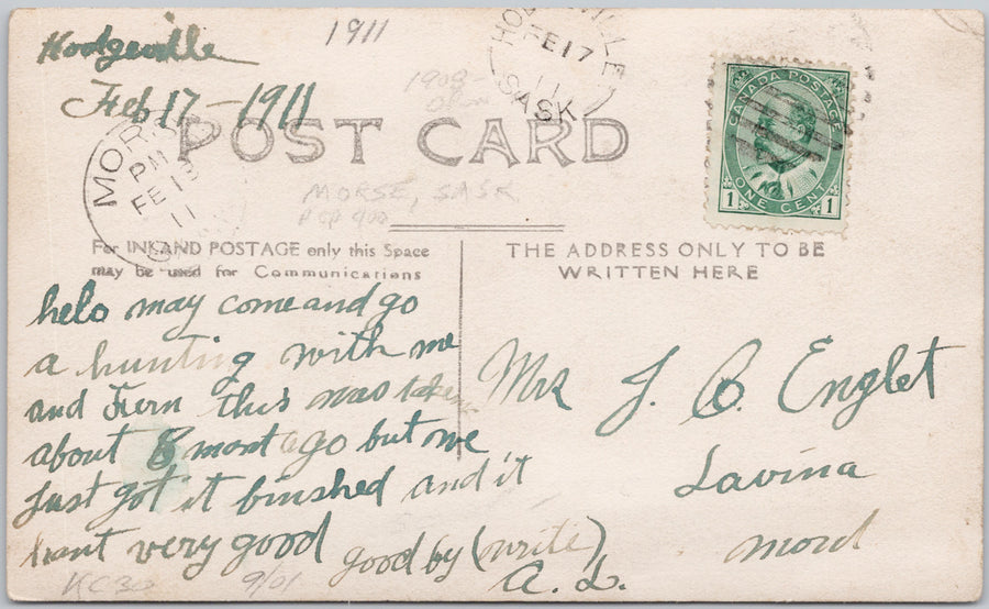 Post Office Hodgeville SK Postcard