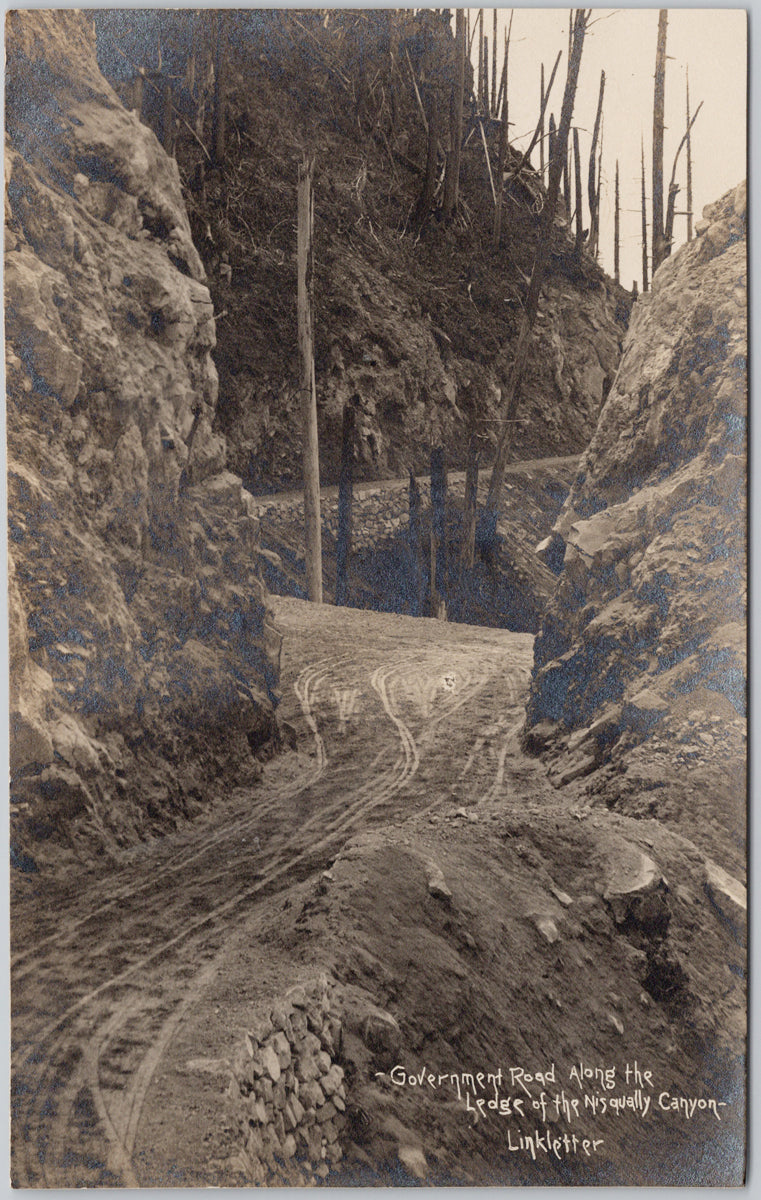 Government Road along Ledge of Nisqually Canyon WA Pacific Northwest L.G. Linkletter RPPC Postcard 