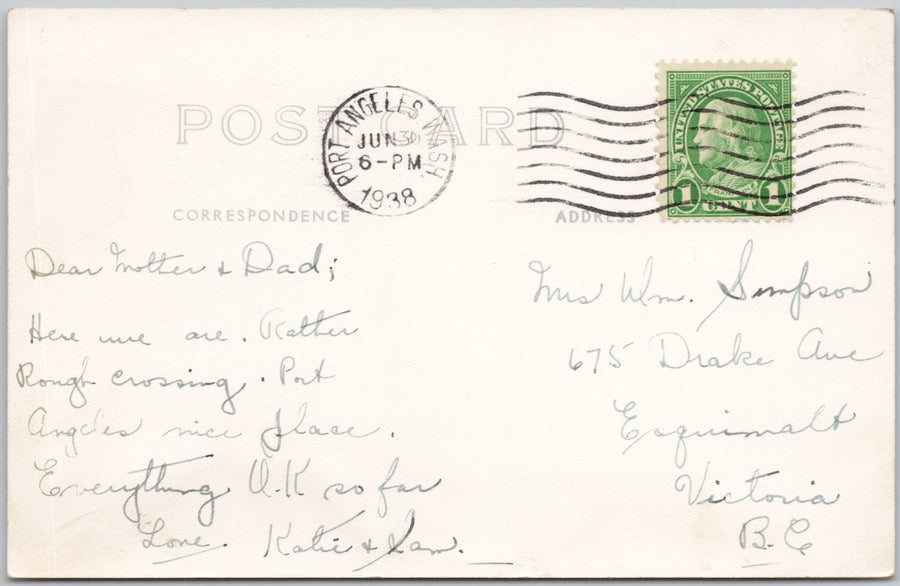 Port Angeles WA Business Section Rooftops Pacific Northwest 1938 RPPC Postcard