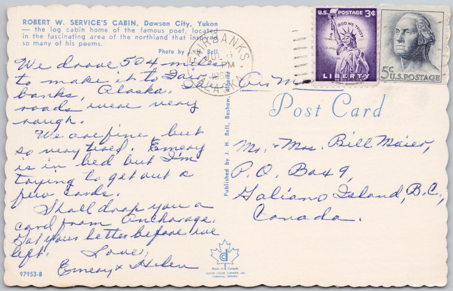 Robert W. Service's Cabin Dawson  Postcard