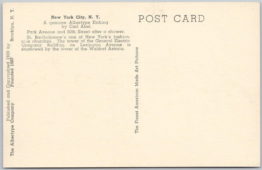 New York City Park Avenue & 50th St Lithograph Postcard by Carl Abel Postcard SP22