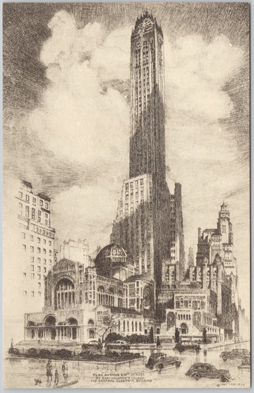 New York City Park Avenue & 50th St Lithograph Postcard by Carl Abel Postcard 