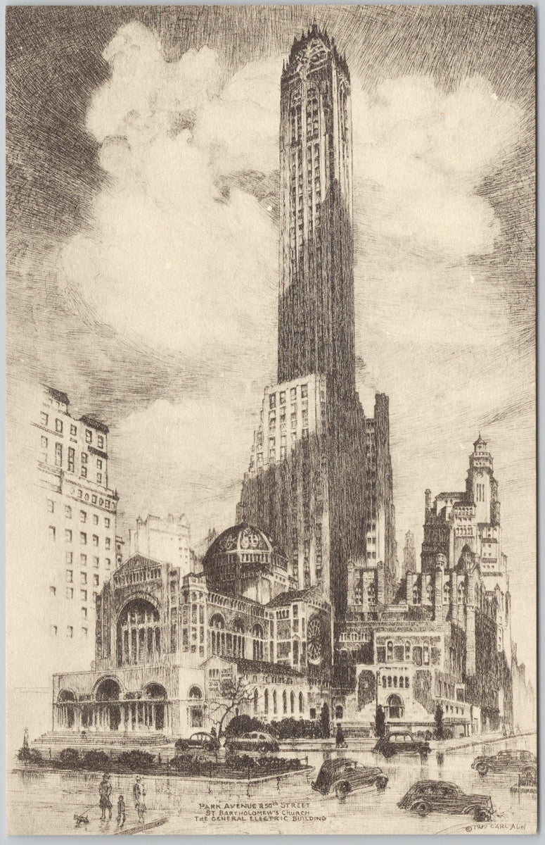 New York City Park Avenue & 50th St Lithograph Postcard by Carl Abel Postcard 
