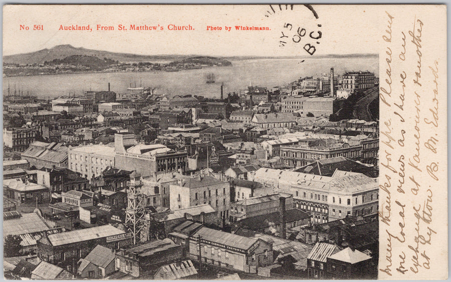Auckland New Zealand from St. Matthew's Church 1906 Winkelmann Postcard