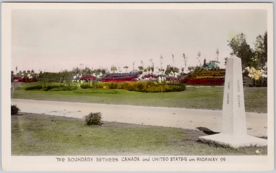 Boundary between Canada and USA Blaine WA Surrey BC RPPC Postcard 